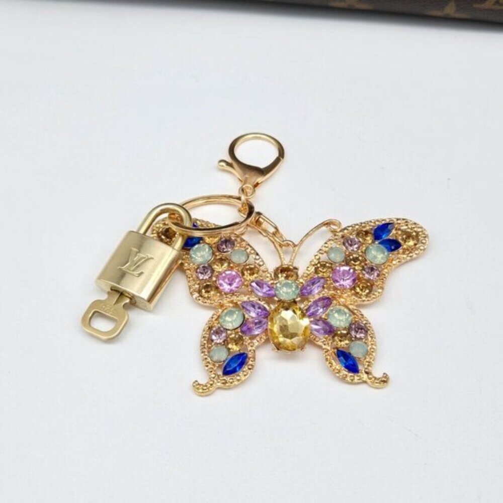 LV Gold Padlock & Key 🔒 Authentic Louis Vuitton Bag Unbranded Butterfly Charm - Picture 5 of 9